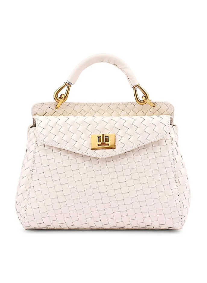 Cuple Women’s Woven Top Handle Bag with Turn-Lock Closure